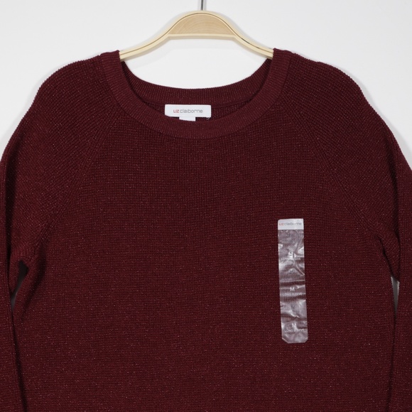Liz Claiborne Women's Crew‎ Neck Long Sleeve Pullover Sweater Burgundy Size M - Picture 2 of 8